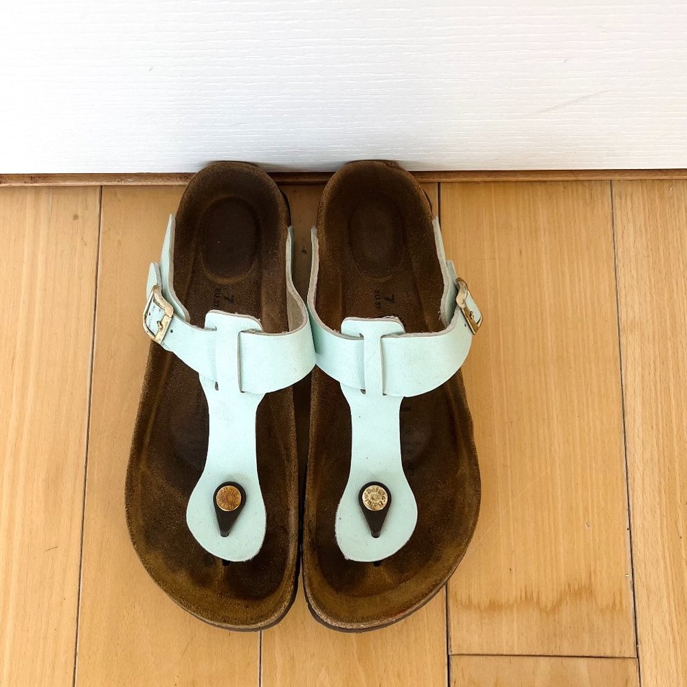 Birkenstock Betula Mint Green Gizeh Birko-Flor Thong Sandals, Size 7